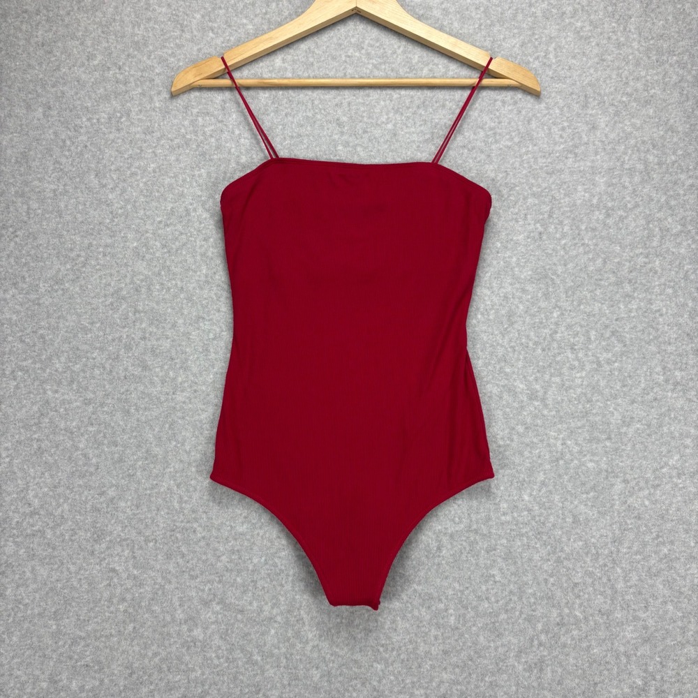 Hollister Ribbed Bodysuit Womens‎ M Red Spaghetti Strap Square Neck Y2K Summer